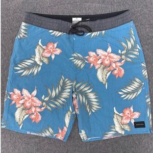 Rip Curl Lay Days‎ Blue Floral Swim Trunks Lifestyle Boardshorts Size 33